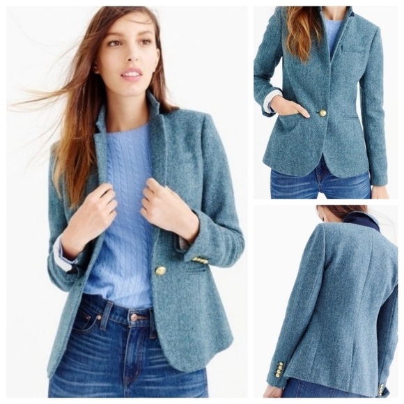 J.Crew Campbell wool blazer in blue herringbone size 4 JCREW - Picture 1 of 16